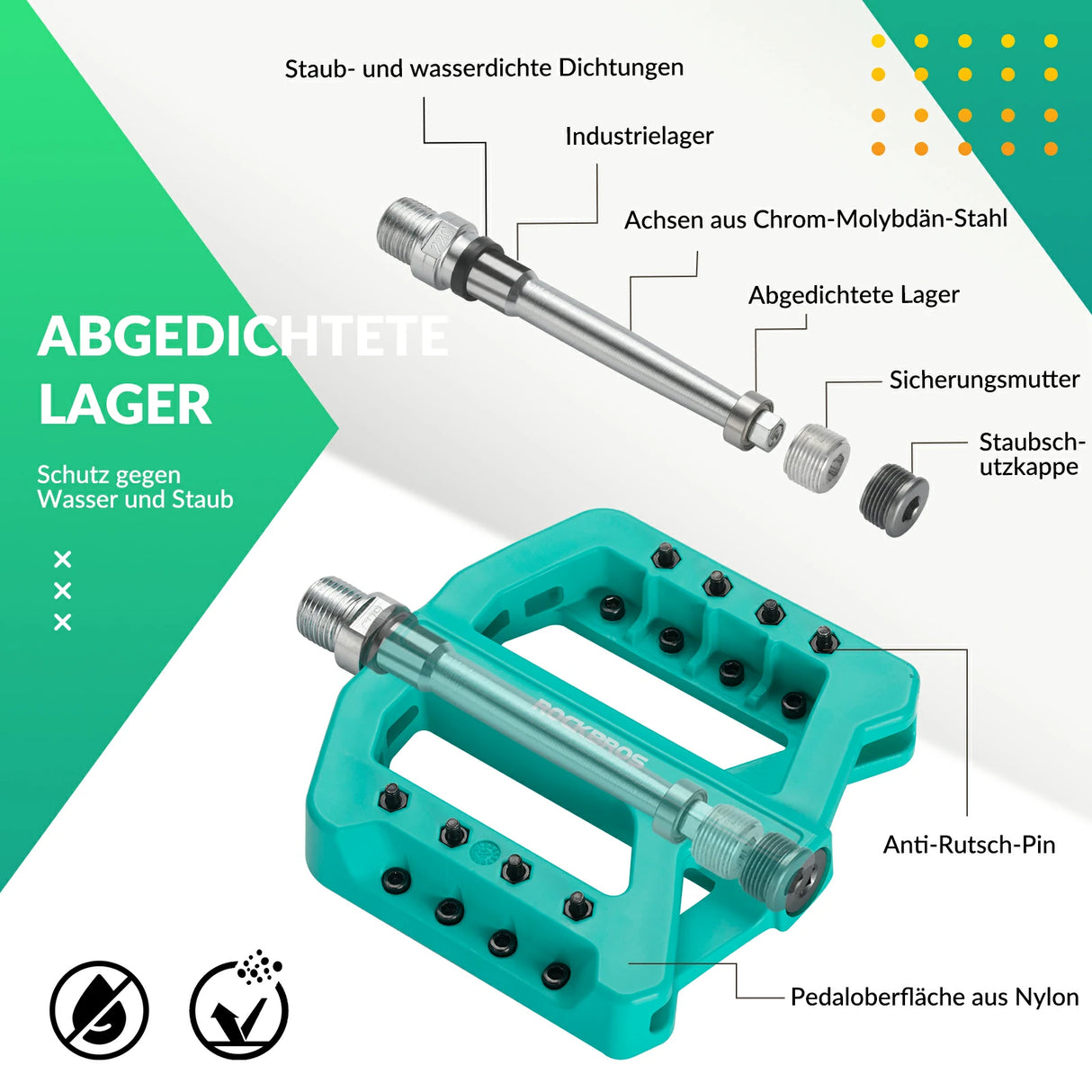 ROCKBROS Fahrradpedale 9/16 Zoll, Mountainbike Pedale aus Nylonfaser