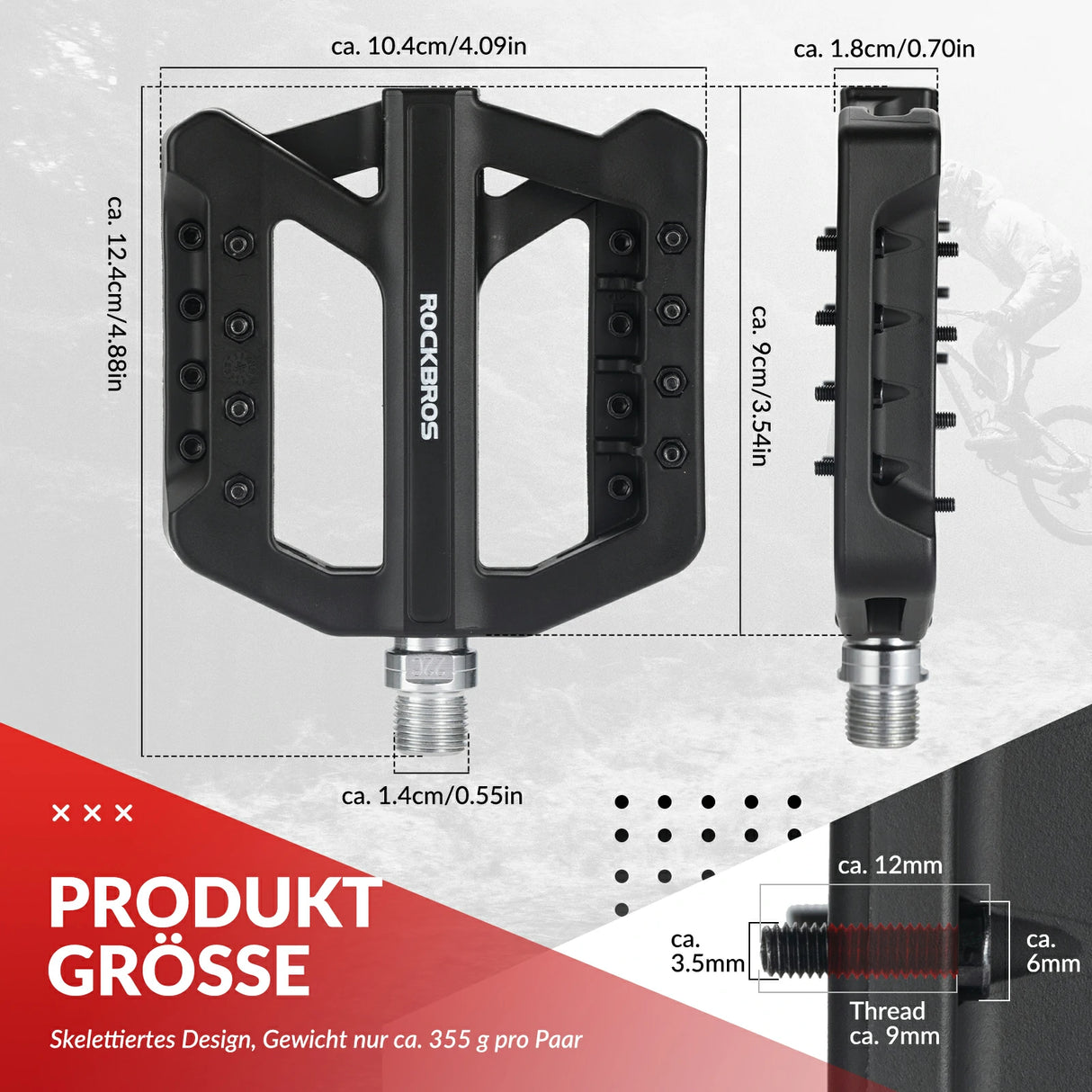 ROCKBROS Fahrradpedale 9/16 Zoll, Mountainbike Pedale aus Nylonfaser