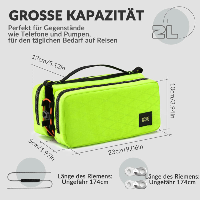 Load image into Gallery viewer, ROCKBROS Fahrradtasche Rahmentasche mit Schultergurt Oberrohrtasche-Neon Gelb
