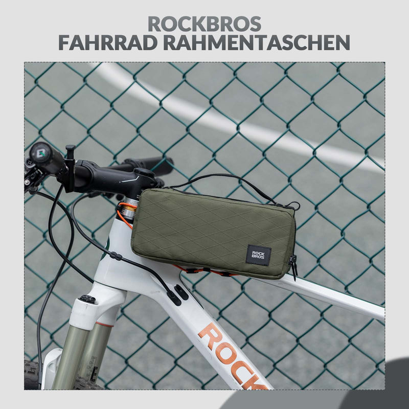 Laden Sie das Bild in Galerie -Viewer, ROCKBROS Fahrradtasche Rahmentasche mit Schultergurt Oberrohrtasche-Olivgrün
