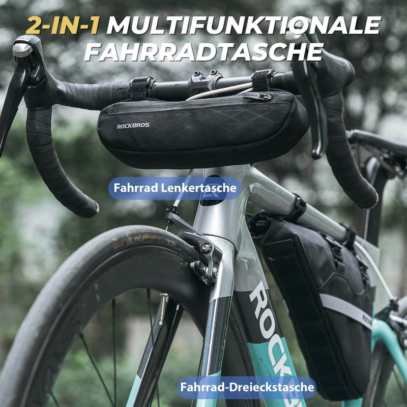 Cargue la imagen en el visor de la galería, ROCKBROS Fahrradtasche Set 2-in-1 Abnehmbare Rahmentasche 1,3 L+0,7 L Schwarz
