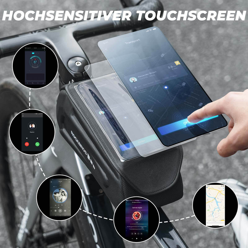 Laden Sie das Bild in Galerie -Viewer, ROCKBROS Fahrradtasche Wasserdicht Handytasche Touchscreen für Smartphone 6,8 Zoll- Schwarz

