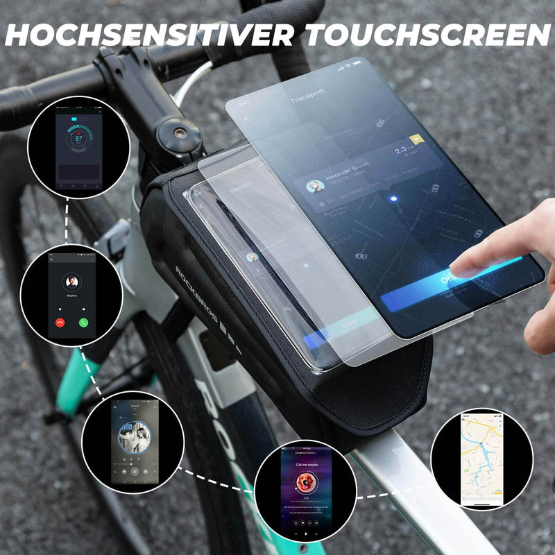 Cargue la imagen en el visor de la galería, ROCKBROS Fahrradtasche Wasserdicht Handytasche Touchscreen für Smartphone 6,8 Zoll-Camouflage
