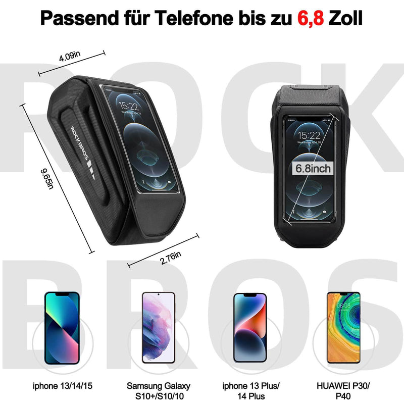 Cargue la imagen en el visor de la galería, ROCKBROS Fahrradtasche Wasserdicht Handytasche Touchscreen für Smartphone 6,8 Zoll- Schwarz
