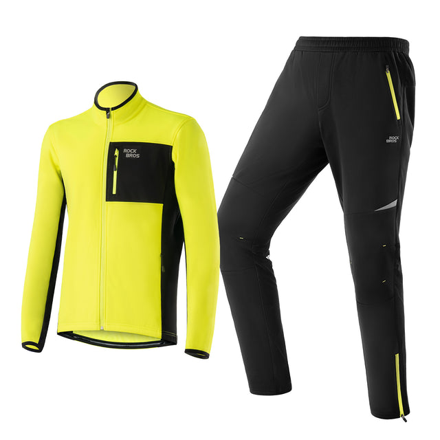 ROCKBROS Herren Fahrradjacke und Hose Set, winddicht und warm in Gelb, ideal für Winter Outdoor Sportarten wie Radfahren und Joggen