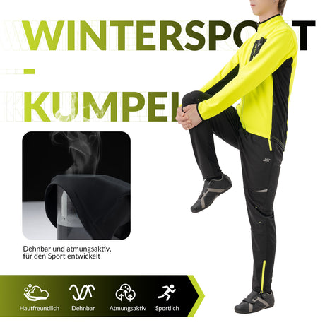 ROCKBROS Herren Fahrradjacke und Hose Set, winddicht und warm in Gelb, ideal für Winter Outdoor Sportarten wie Radfahren und Joggen