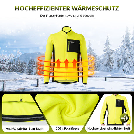 ROCKBROS Herren Fahrradjacke und Hose Set, winddicht und warm in Gelb, ideal für Winter Outdoor Sportarten wie Radfahren und Joggen