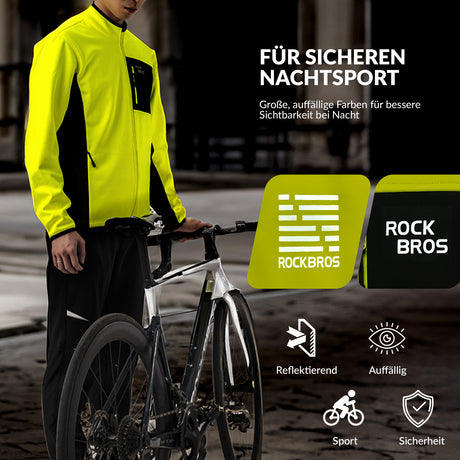 ROCKBROS Herren Fahrradjacke und Hose Set, winddicht und warm in Gelb, ideal für Winter Outdoor Sportarten wie Radfahren und Joggen