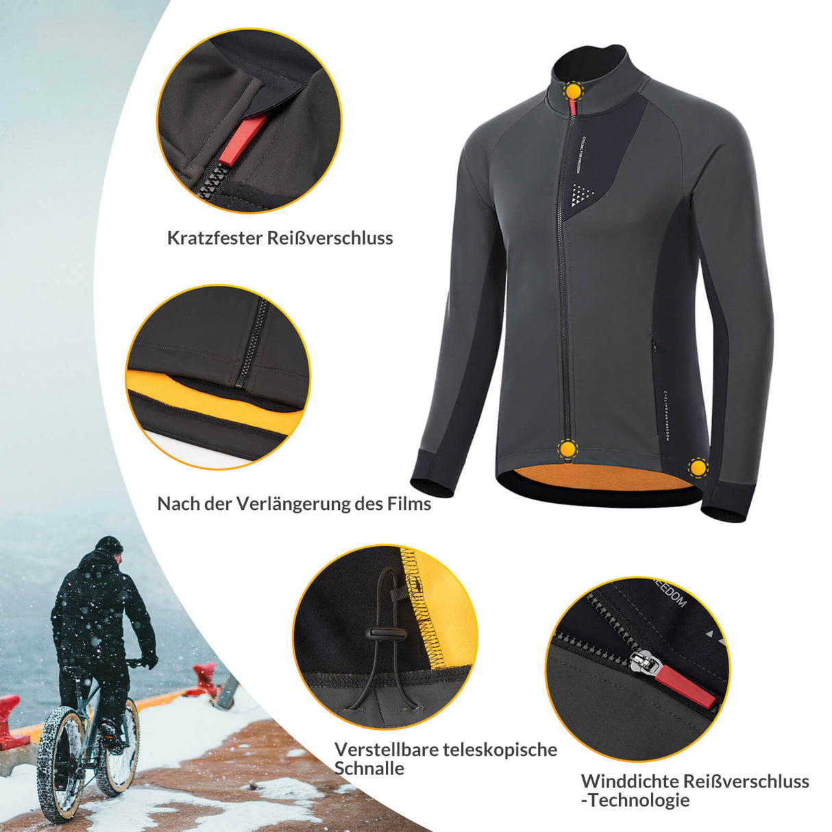 ROCKBROS Herren Winter Fahrradjacke, winddichte und atmungsaktive Jacke mit Fleecefutter für Radfahren im Winter