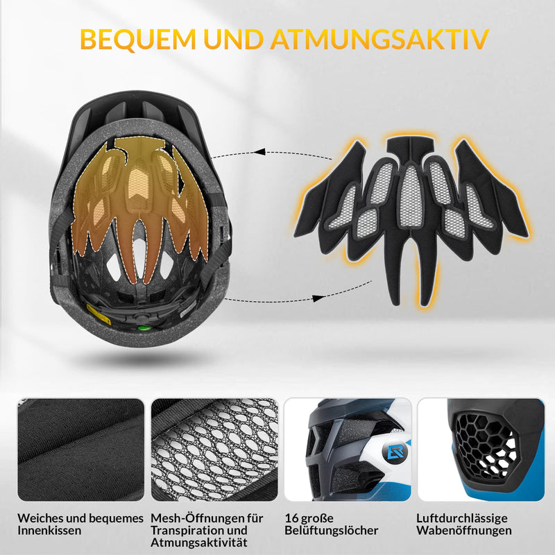 Cargue la imagen en el visor de la galería, ROCKBROS Kinderhelm BMX MTB Downhill Helm mit Abnehmbarem Kinnschutz und Krempe
