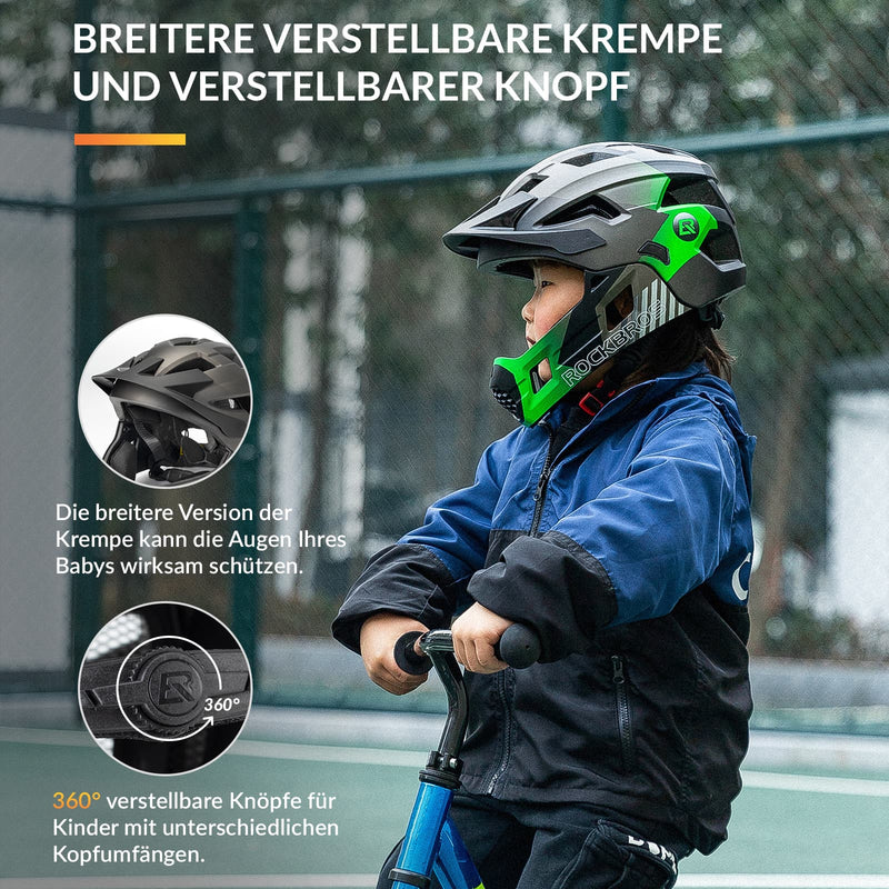 Cargue la imagen en el visor de la galería, ROCKBROS Kinderhelm BMX MTB Downhill Helm mit Abnehmbarem Kinnschutz und Krempe
