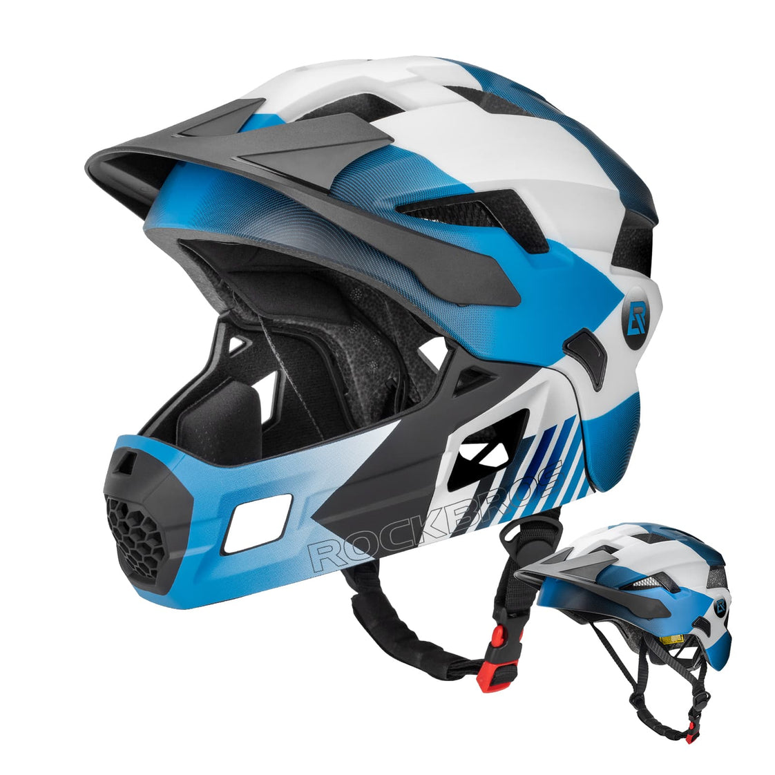 ROCKBROS Kinderhelm BMX MTB Downhill Helm mit Abnehmbarem Kinnschutz und Krempe