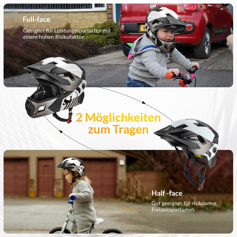 Laden Sie das Bild in Galerie -Viewer, ROCKBROS Kinderhelm BMX MTB Downhill Helm mit Abnehmbarem Kinnschutz und Krempe
