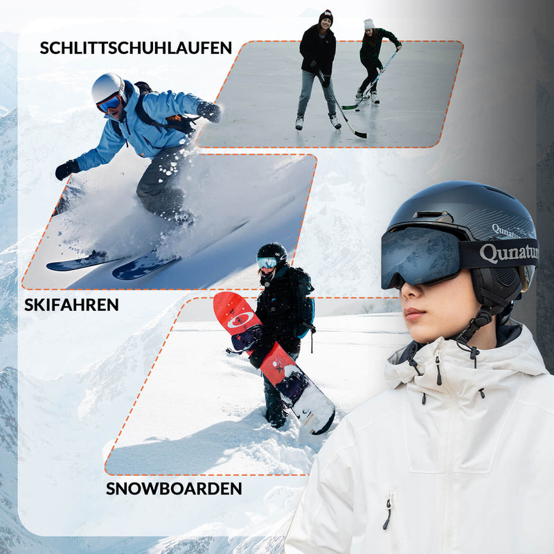 Chargez l&#39;image dans la visionneuse de la galerie, ROCKBROS Skihelm mit Ohrenschützern Schneehelm Winter für Skifahren Radfahren_Schwarz
