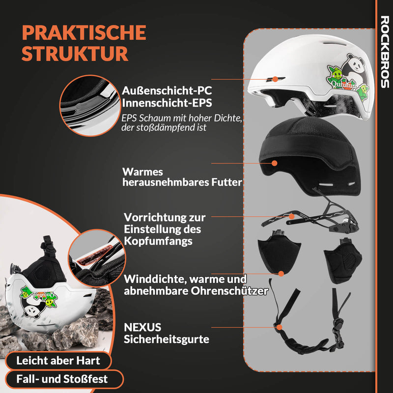 Cargue la imagen en el visor de la galería, ROCKBROS Skihelm mit Ohrenschützern Schneehelm Winter für Skifahren Radfahren_Weiß mit Panda
