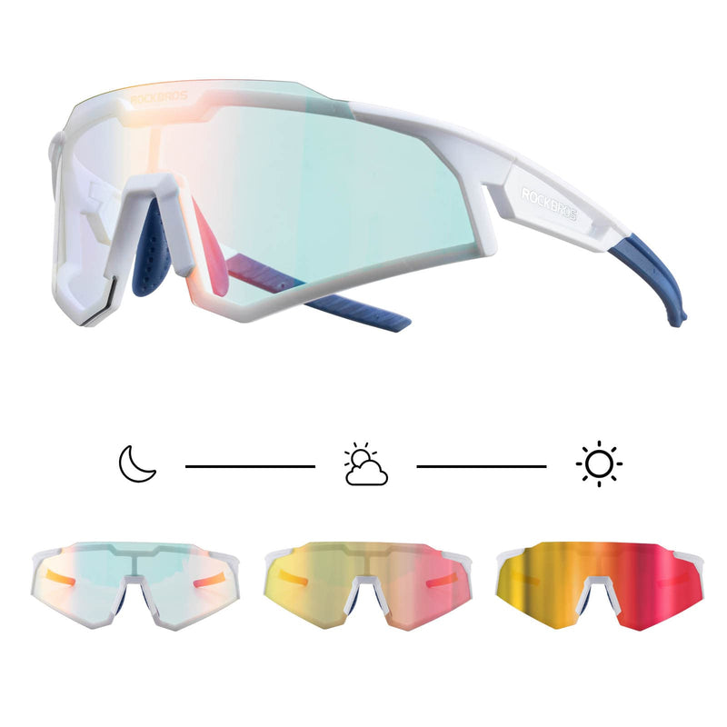 Laden Sie das Bild in Galerie -Viewer, ROCKBROS Sonnenbrille Fahrradbrille Selbsttönend Outdoor UV400 Schutz-Reinweiß

