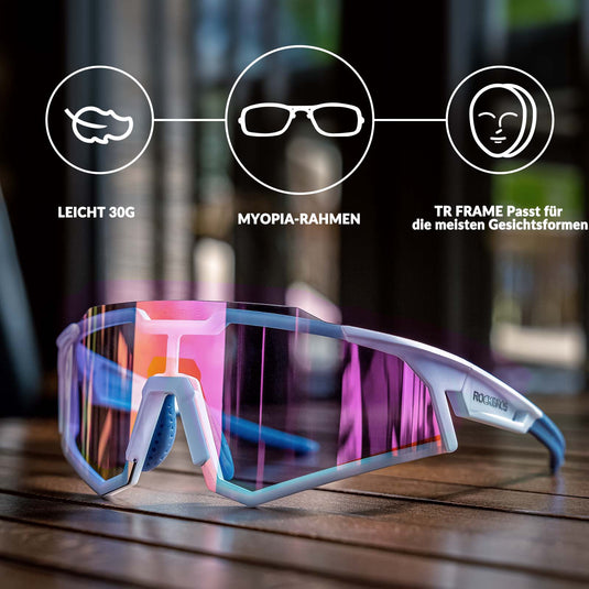 ROCKBROS Sonnenbrille Fahrradbrille Selbsttönend Outdoor UV400 Schutz-Reinweiß