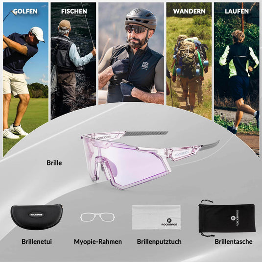ROCKBROS Sonnenbrille Fahrradbrille Selbsttönend Outdoor UV400 Schutz-Transparentlila
