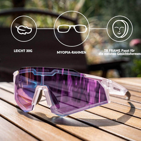 ROCKBROS Sonnenbrille Fahrradbrille Selbsttönend Outdoor UV400 Schutz-Transparentlila