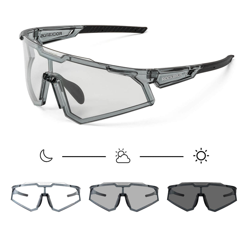 Laden Sie das Bild in Galerie -Viewer, ROCKBROS Sonnenbrille Fahrradbrille Selbsttönend Outdoor UV400 Schutz-Transparentschwarz
