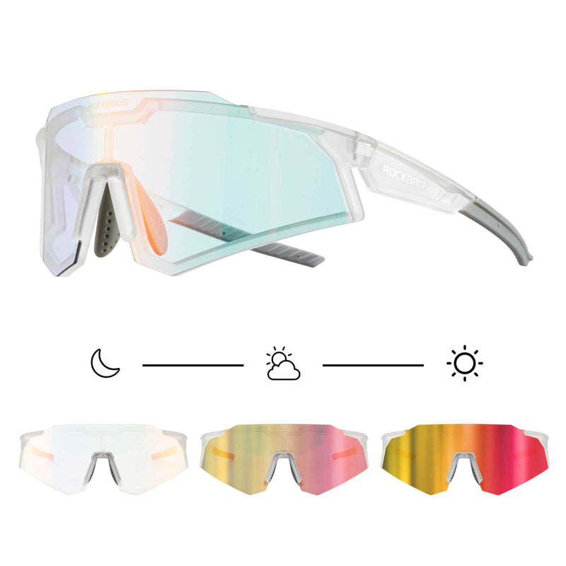 Carica immagine in Galleria Viewer, ROCKBROS Sonnenbrille Fahrradbrille Selbsttönend Outdoor UV400 Schutz-Transparentweiß
