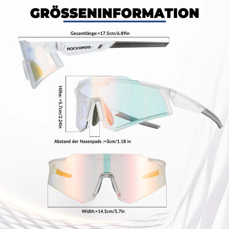 ROCKBROS Sonnenbrille Fahrradbrille Selbsttönend Outdoor UV400 Schutz-Transparentweiß