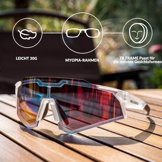 ROCKBROS Sonnenbrille Fahrradbrille Selbsttönend Outdoor UV400 Schutz-Transparentweiß