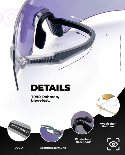 ROCKBROS Sonnenbrille Winddichte Fahrradbrille für Outdoor-Sportarten-Violett