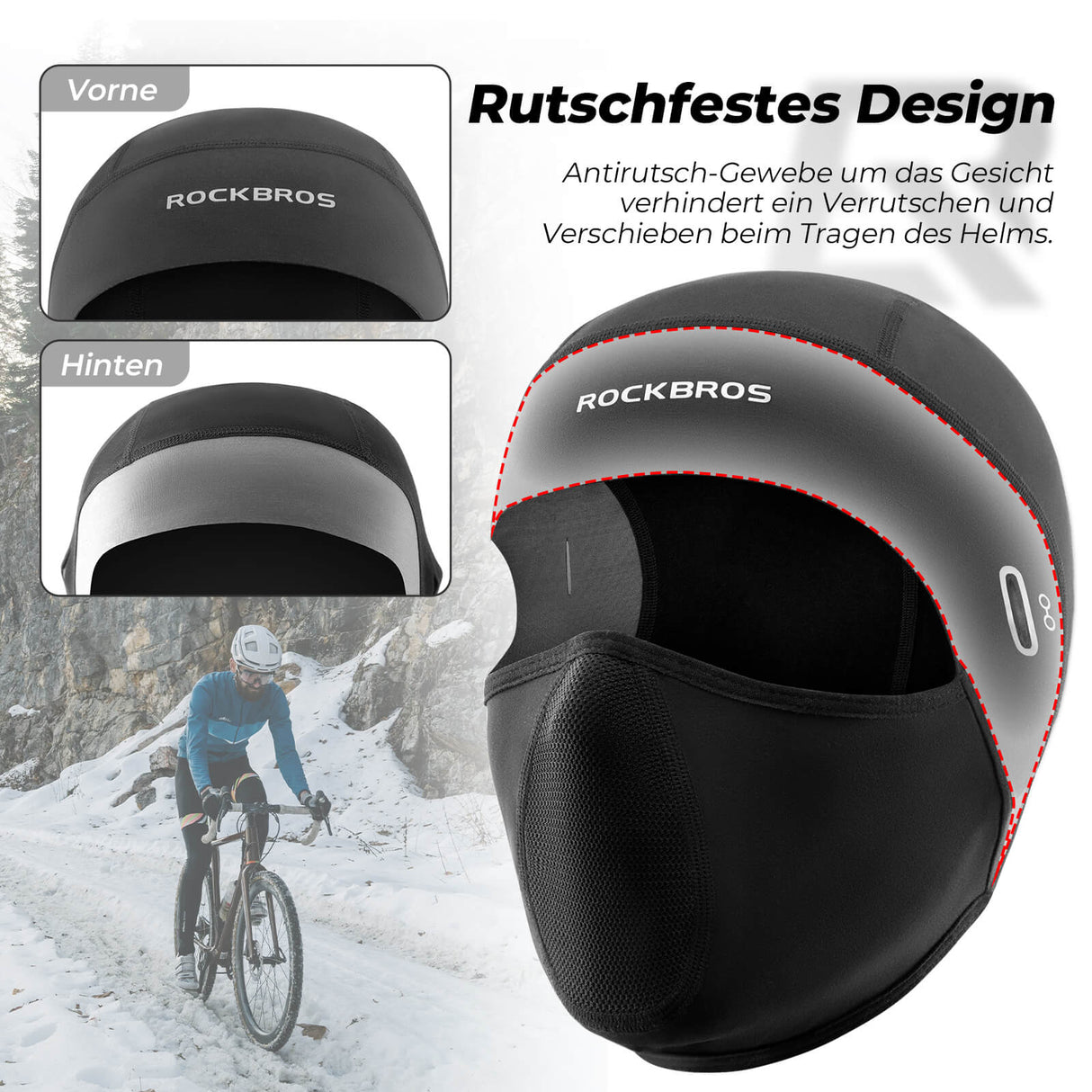 ROCKBROS Balaclava Fleece Sturmhaube, idealer Unterhelm für Fahrradfahren und Skifahren, winddicht und warm