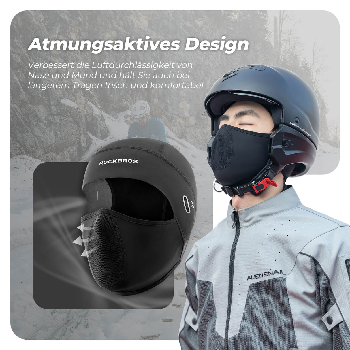 ROCKBROS Balaclava Fleece Sturmhaube, idealer Unterhelm für Fahrradfahren und Skifahren, winddicht und warm