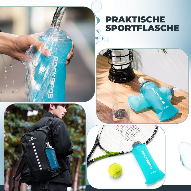 Load image into Gallery viewer, ROCKBROS Trinkflasche Faltbare Wasserflasche 500ml für Laufen Wandern Radfahren

