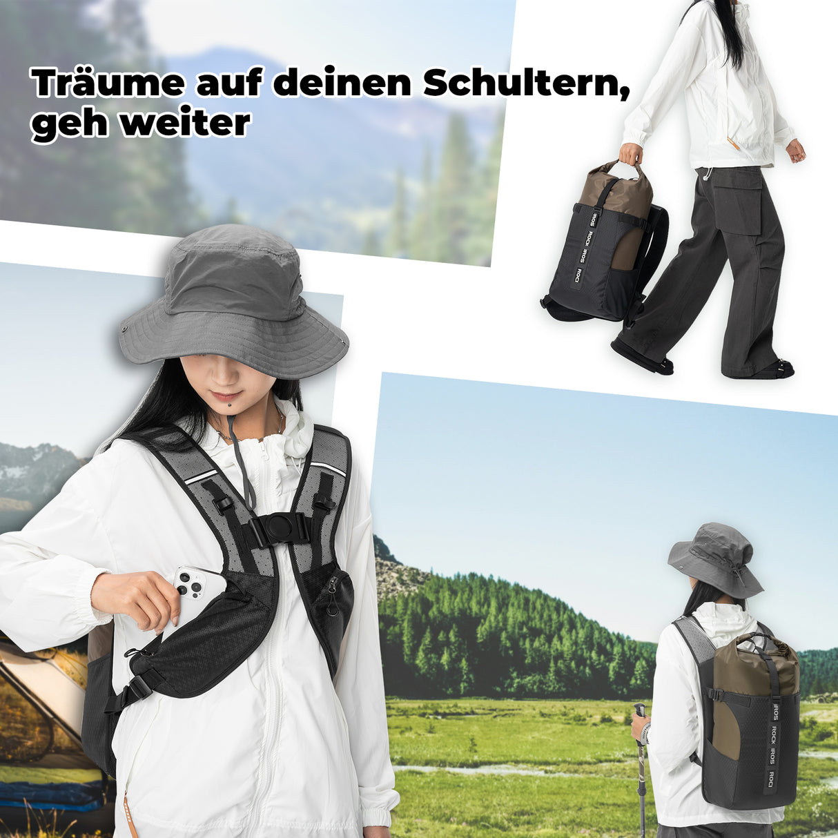 ROCKBROS wasserdichter 24L Wanderrucksack, 2-in-1 Design, ideal für Fahrrad- und Outdoor-Abenteuer