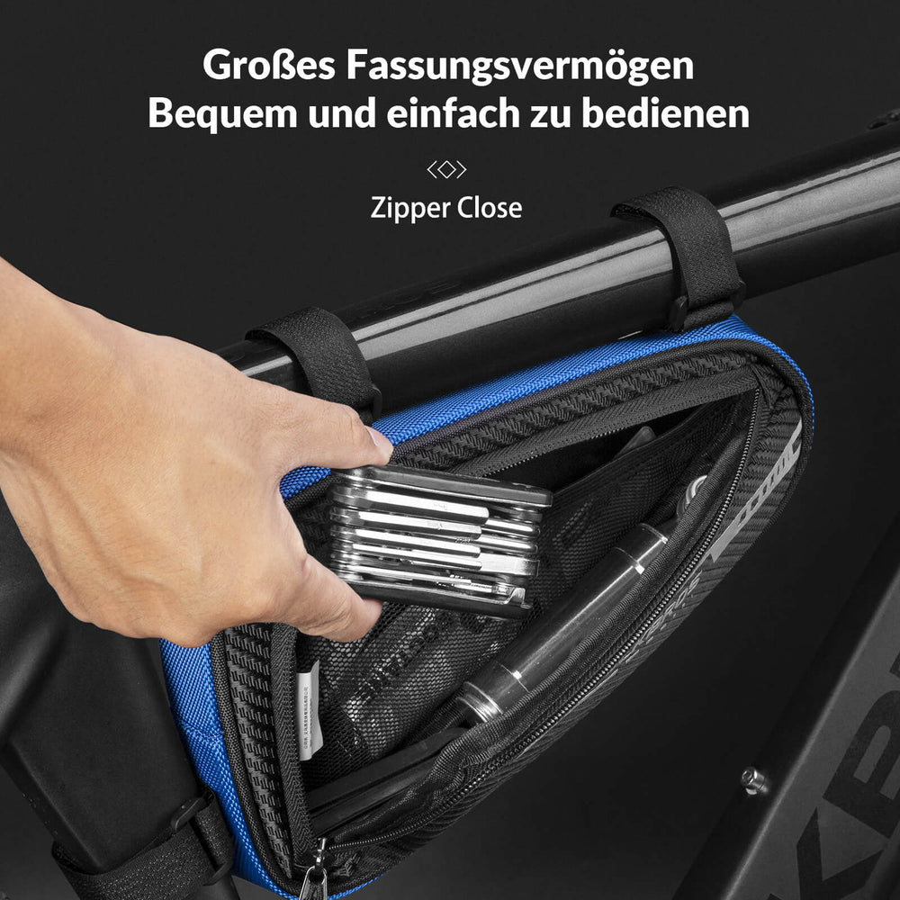 ROCKBROS 1.2L wasserdichte Rahmentasche, ideal für Mountainbikes und Rennräder, mit reflektierendem Design und einfacher Installation.