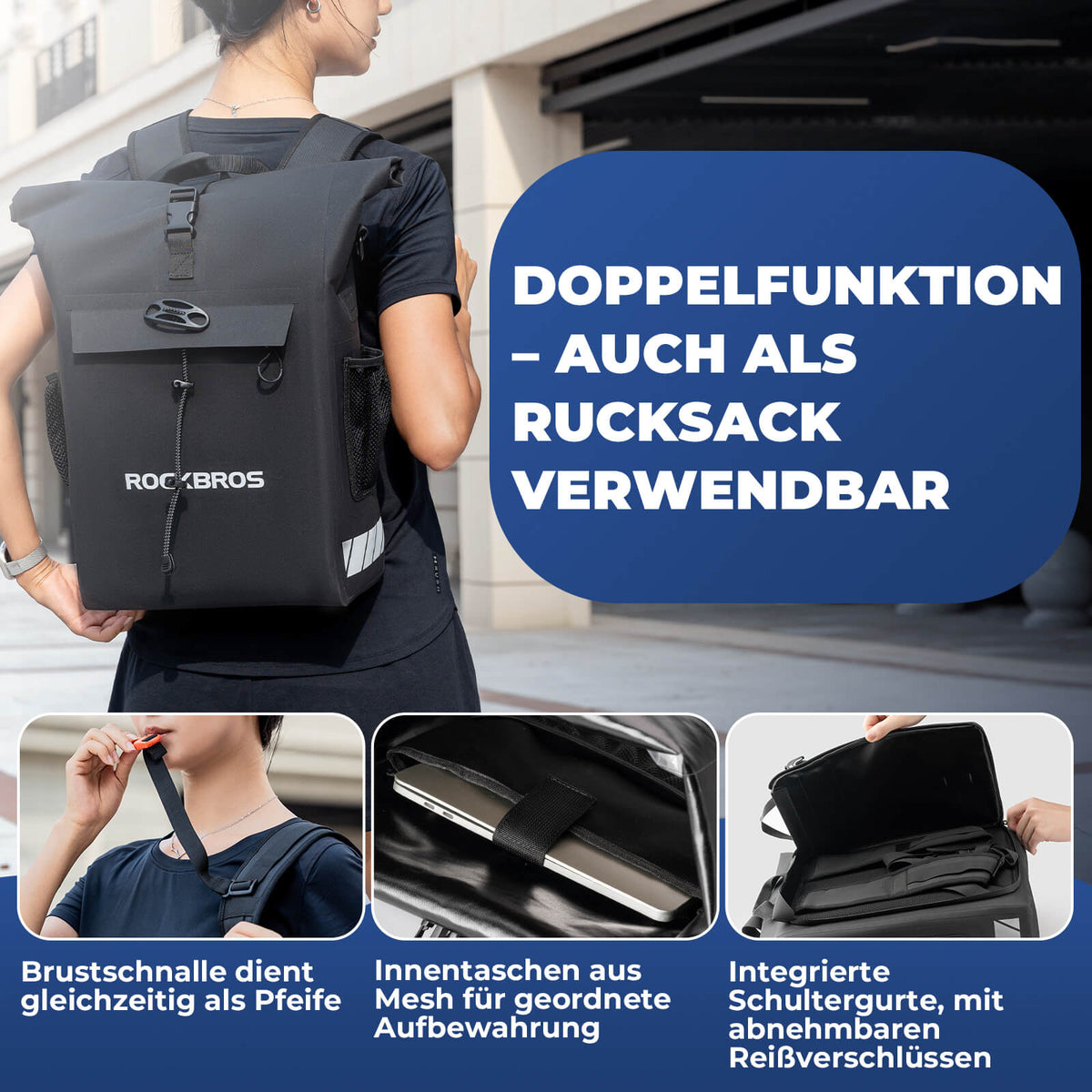 ROCKBROS 3 in 1 Fahrrad Gepäckträgertasche Rucksack Umhängetasche Wasserdicht 18L – ROCKBROS-DE