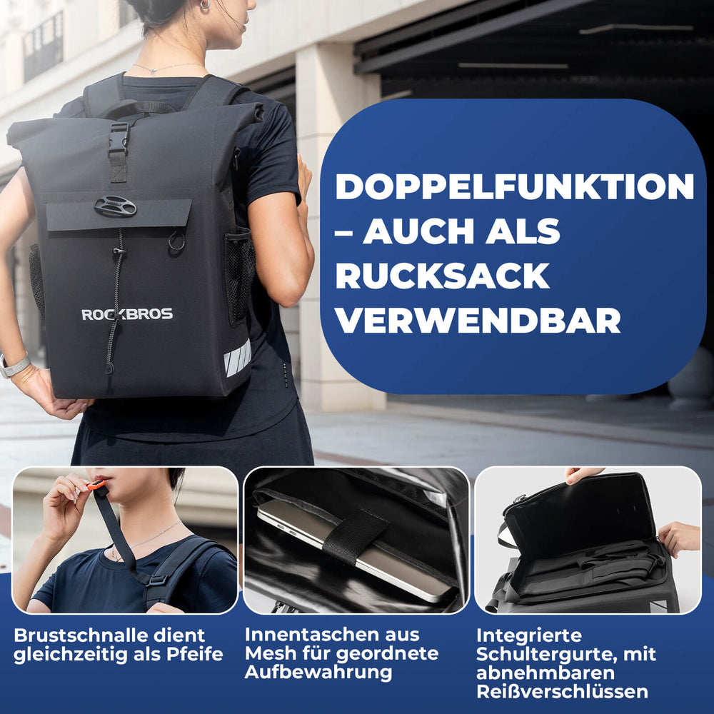 ROCKBROS 3 in 1 Fahrrad Gepäckträgertasche Rucksack Umhängetasche Wasserdicht 18L