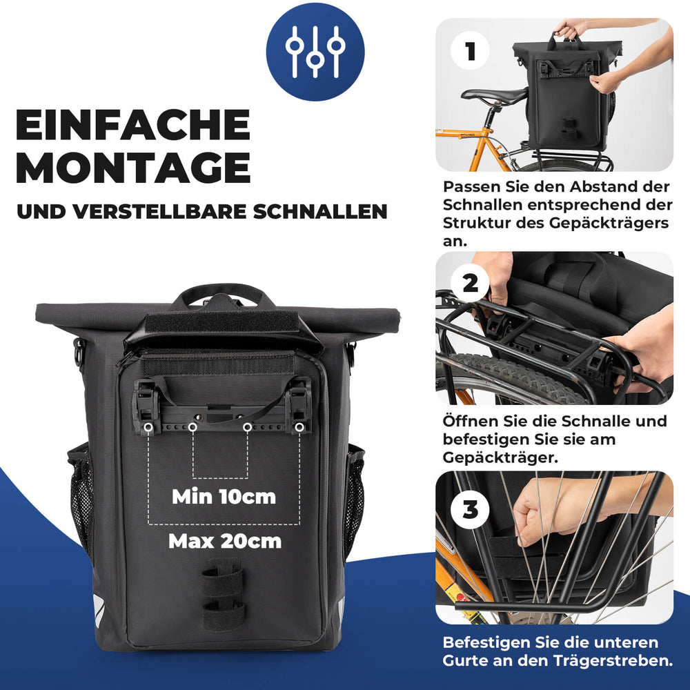 ROCKBROS 3 in 1 Fahrrad Gepäckträgertasche Rucksack Umhängetasche Wasserdicht 18L
