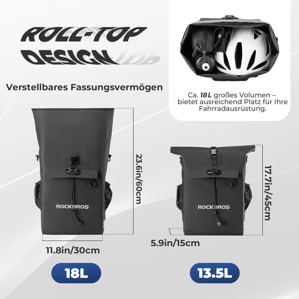 ROCKBROS 3 in 1 Fahrrad Gepäckträgertasche Rucksack Umhängetasche Wasserdicht 18L