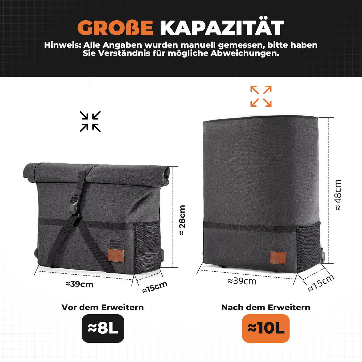 ROCKBROS 4-in-1 Fahrradtasche für Brompton Rucksack Magnetverschluss 8-10L