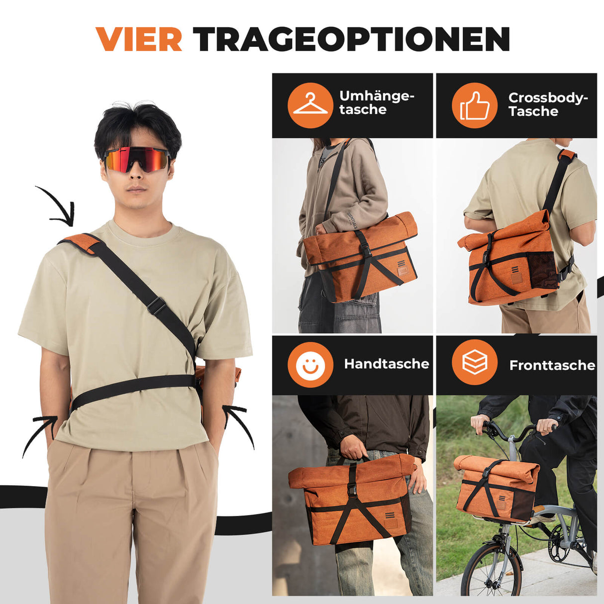 ROCKBROS 4-in-1 Fahrradtasche für Brompton Rucksack Magnetverschluss 8-10L