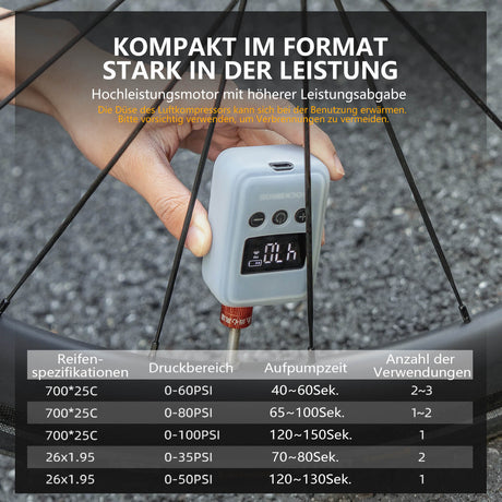 ROCKBROS Elektrische Fahrradpumpe Mini-Luftpumpe Tragbar LED-Anzeige