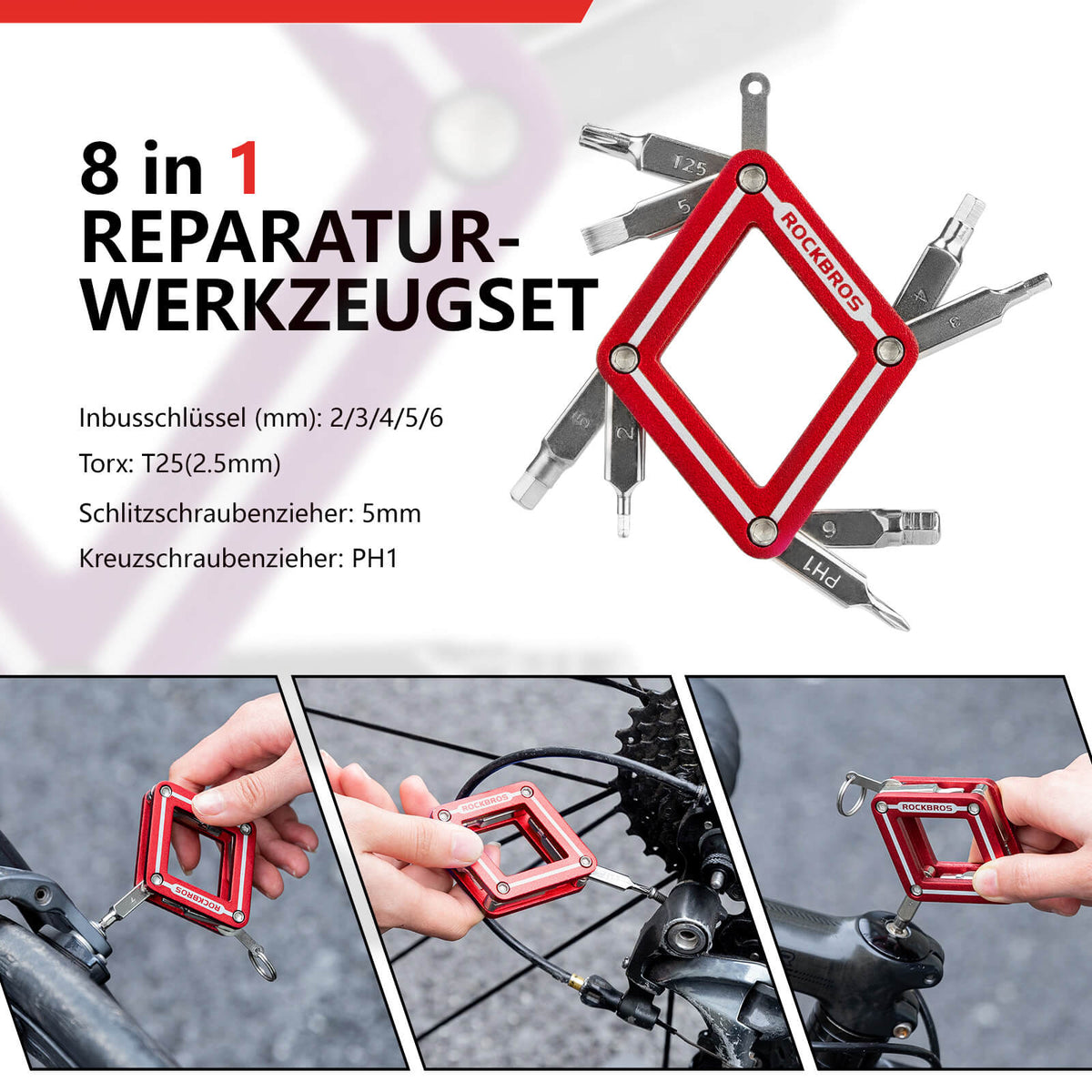 ROCKBROS Fahrrad 8 in 1 Reparatur-Werkzeug-Set Faltbares Reparaturset – ROCKBROS-DE