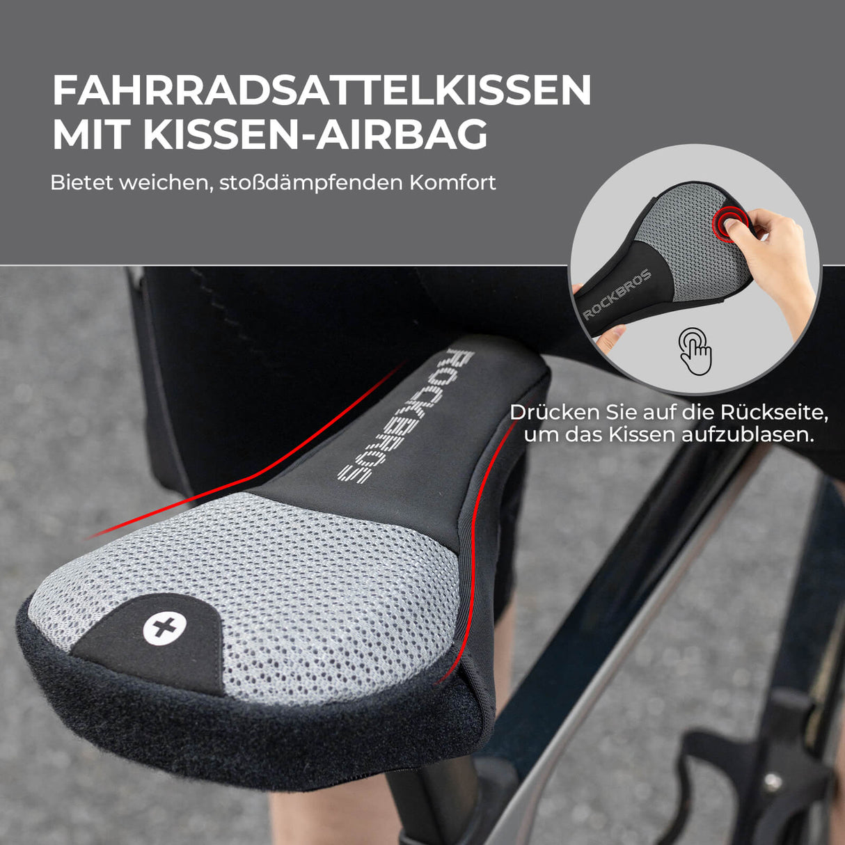 ROCKBROS Fahrrad Aufblasbarer Sattelbezug Gepolstert mit Überzug