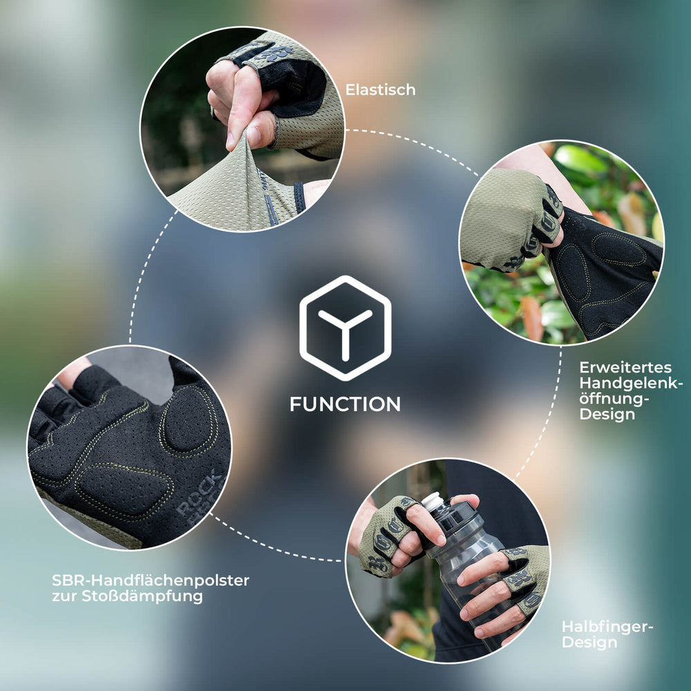 ROCKBROS Fahrrad Handschuhe Halbfinger rutschfest Stoßdämpfende Sommer-Grün