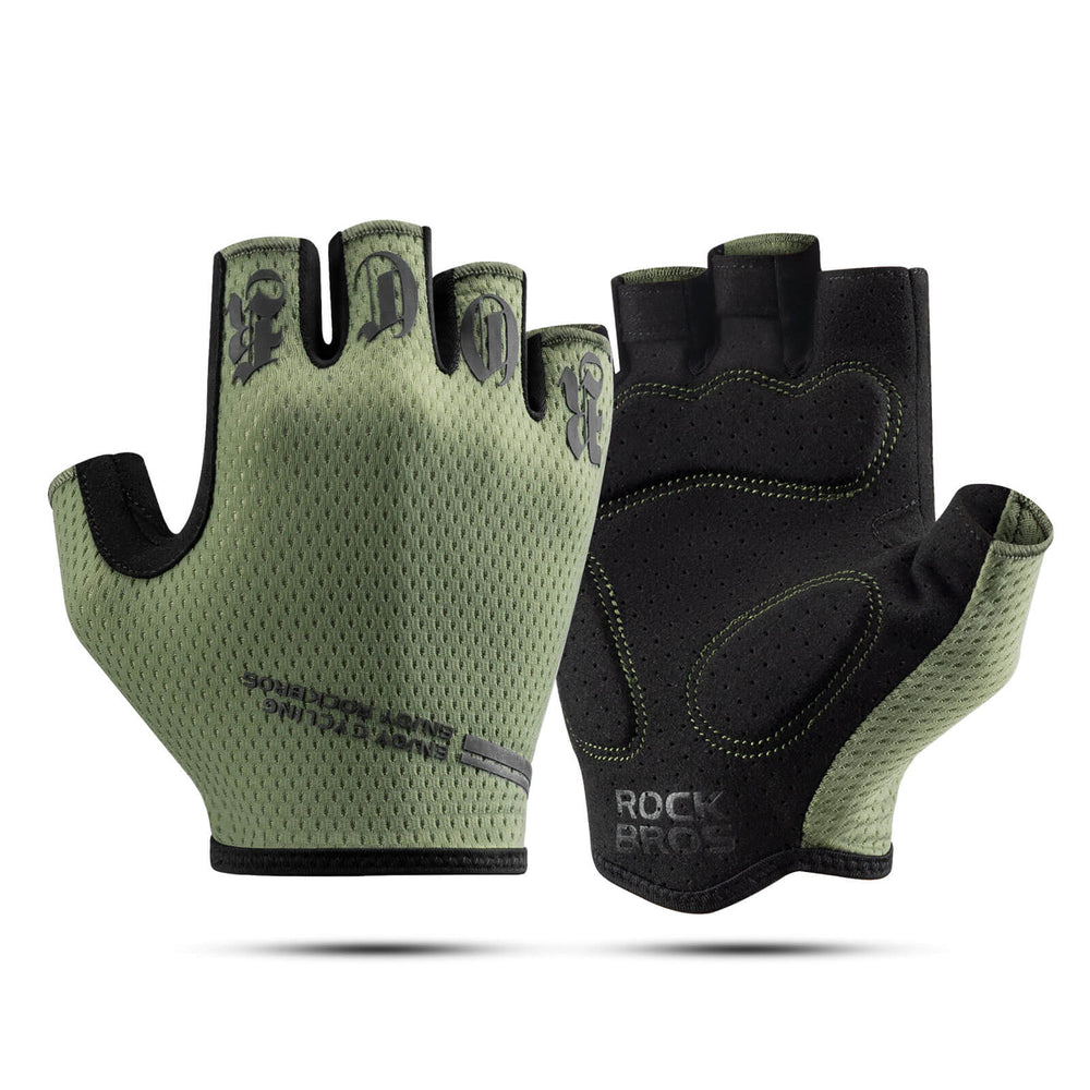ROCKBROS Fahrrad Handschuhe Halbfinger rutschfest Stoßdämpfende Sommer-Grün