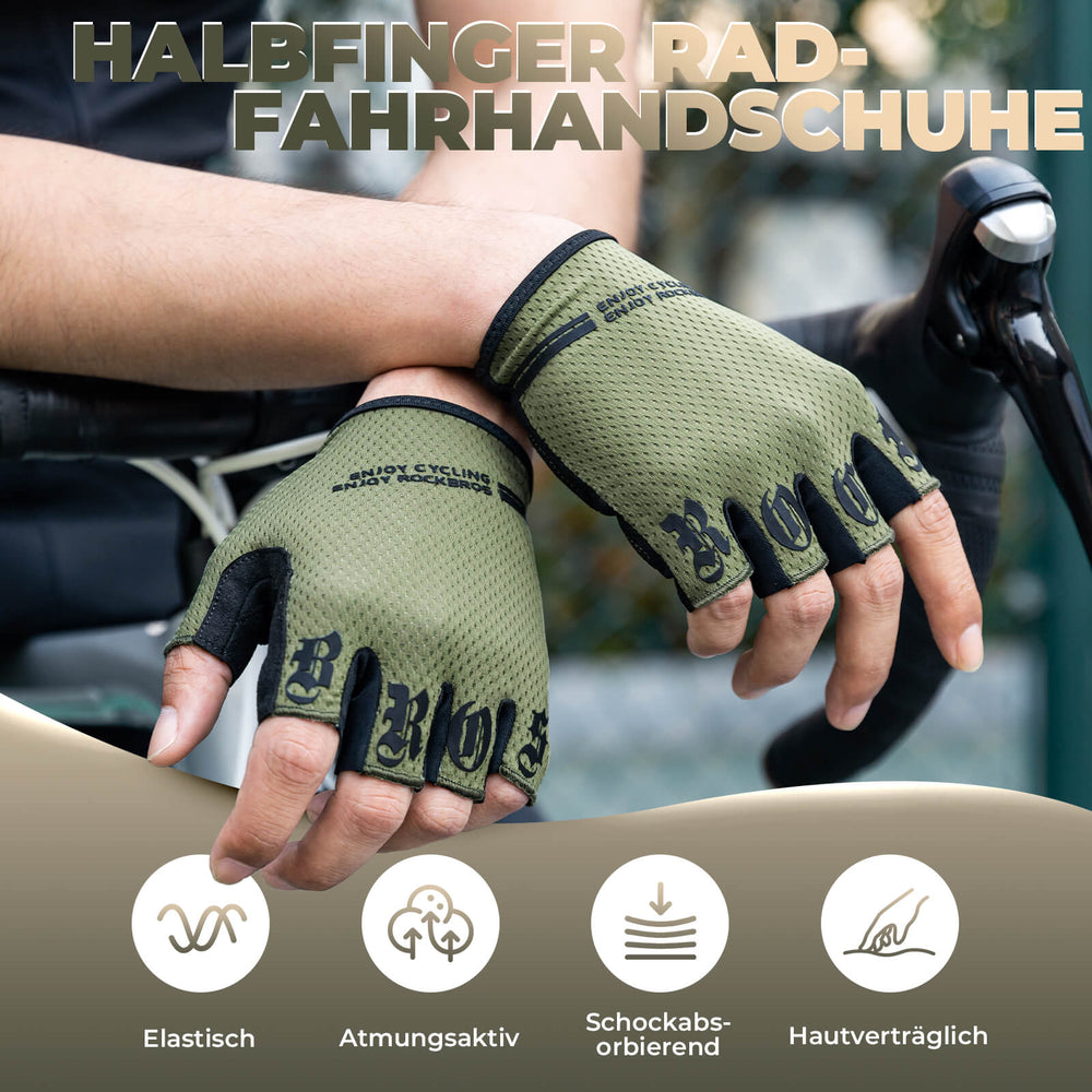 ROCKBROS Fahrrad Handschuhe Halbfinger rutschfest Stoßdämpfende Sommer-Grün