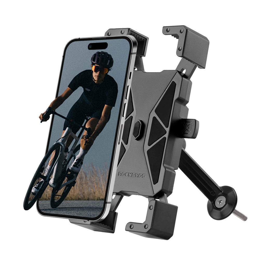 ROCKBROS Fahrrad Handyhalterung 360° Drehbar für Handy 4.5~7.2 Zoll-Schwar - Stem