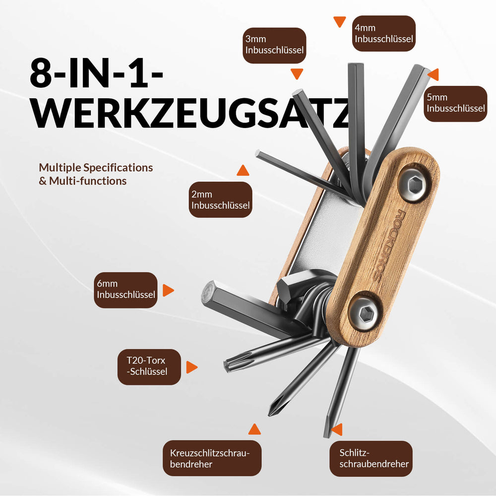 ROCKBROS Fahrrad Multifunktionswerkzeug 8 in 1 Reparaturset 45CR