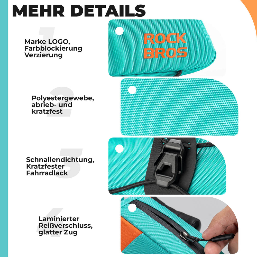 ROCKBROS Fahrrad Oberrohrtasche Schnellverschlussschnalle & Bungee-Seil-Fixierung 0,8L