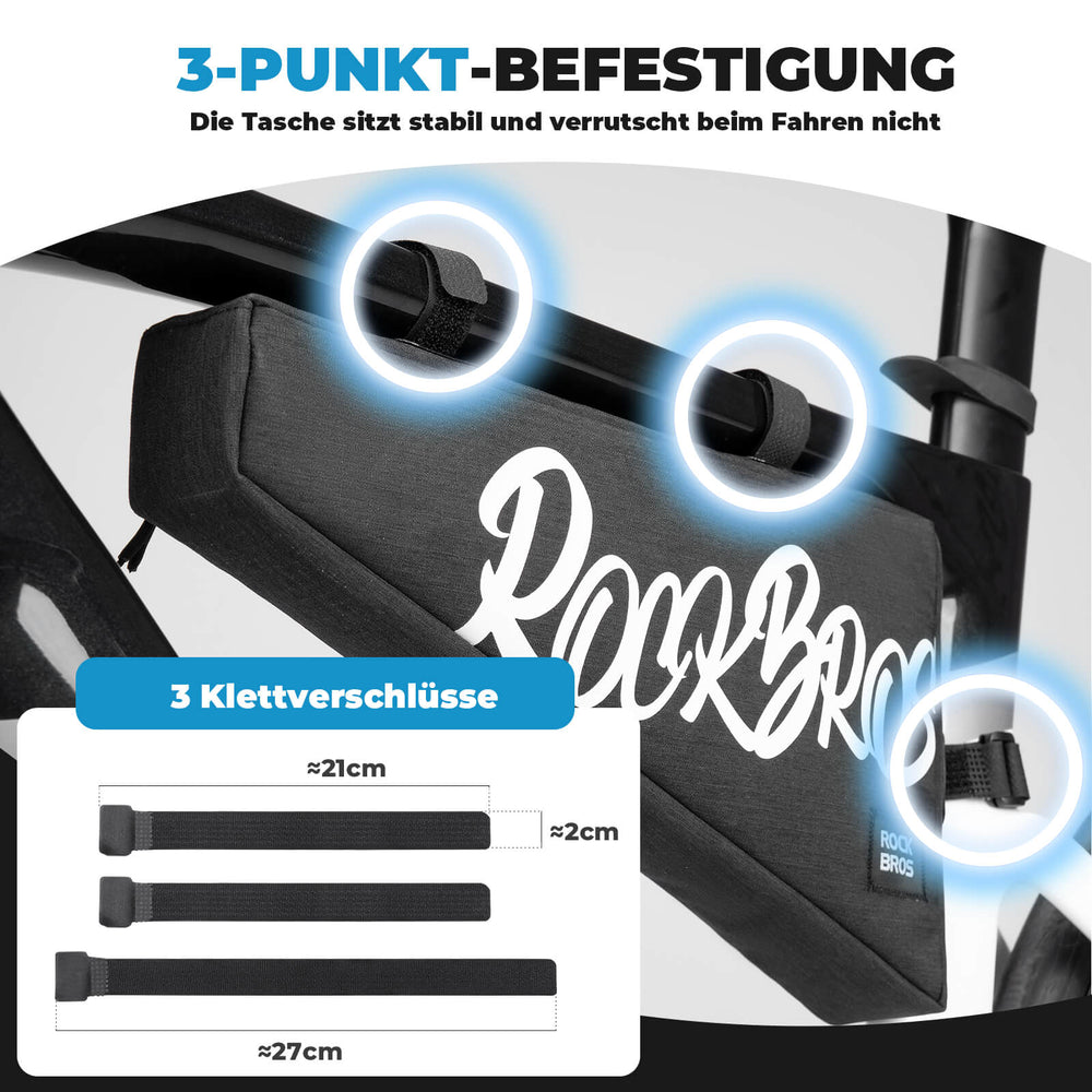 ROCKBROS Fahrrad Rahmentasche Dreieckstasche mit Klettbandverschluss 1,9 L für Gravelbike MTB Ebike Rennrad