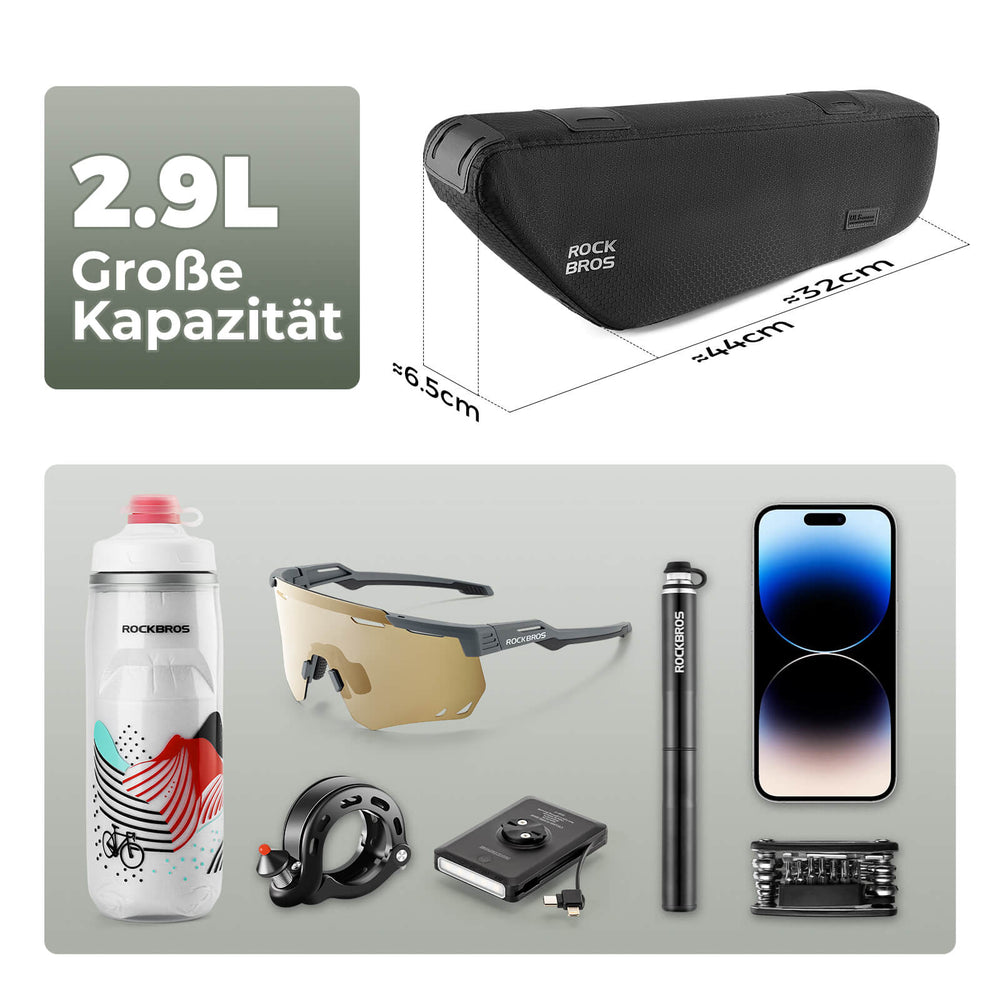 ROCKBROS Fahrrad Rahmentasche Dreiecktasche Wasserabweisend 2,9L Schwarz